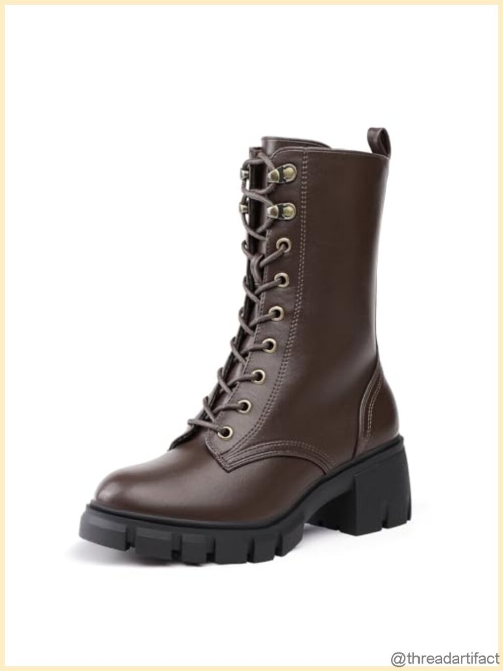 IDIFU Women's Combat Platform Boots Chunky Lace Up Mid-Calf Booties